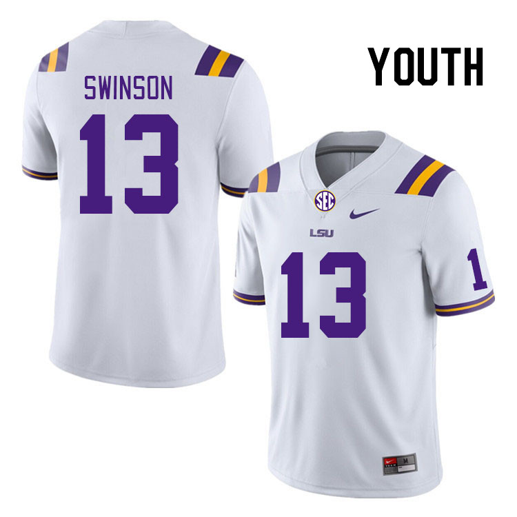 Youth #13 Bradyn Swinson LSU Tigers College Football Jerseys Stitched-White